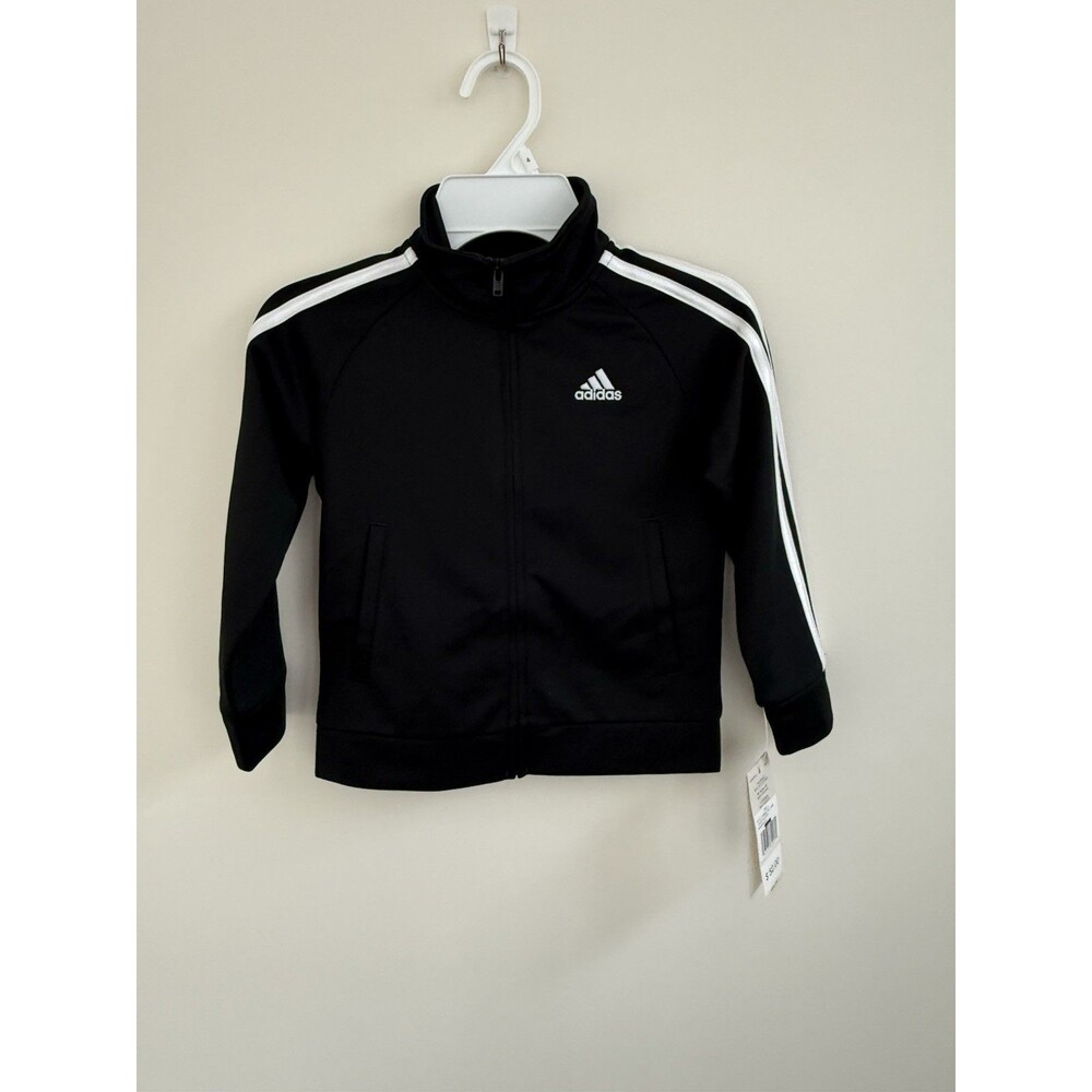 Adidas Boys Track Suit Jacket Size 4 Black White Full Zip Long Sleeves Logo NWT
